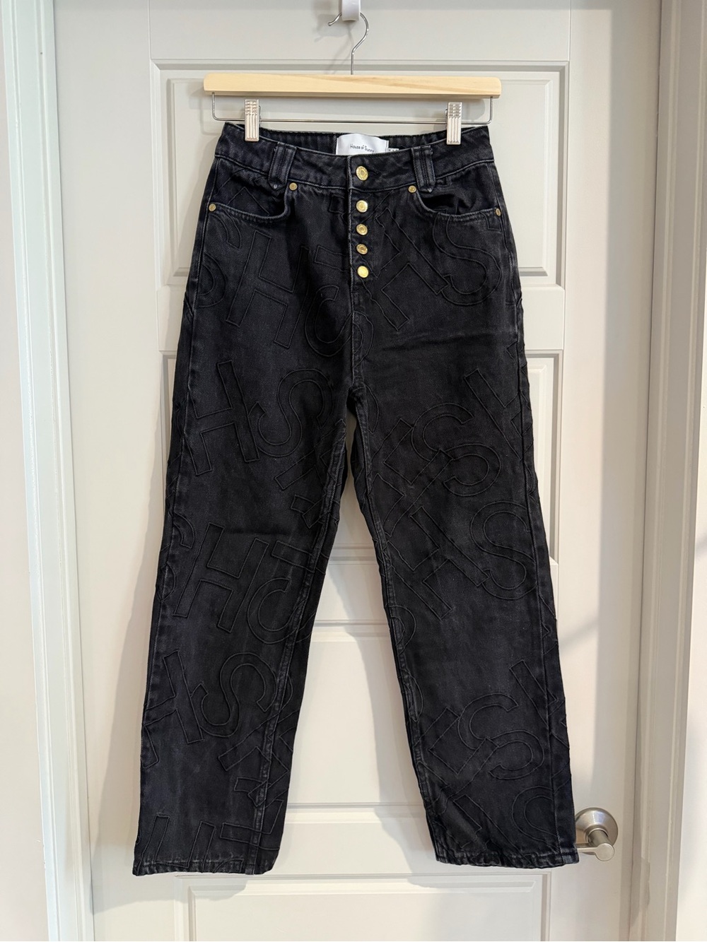 House‎ of Sunny Black Embossed Logo Staple Jeans Size 4